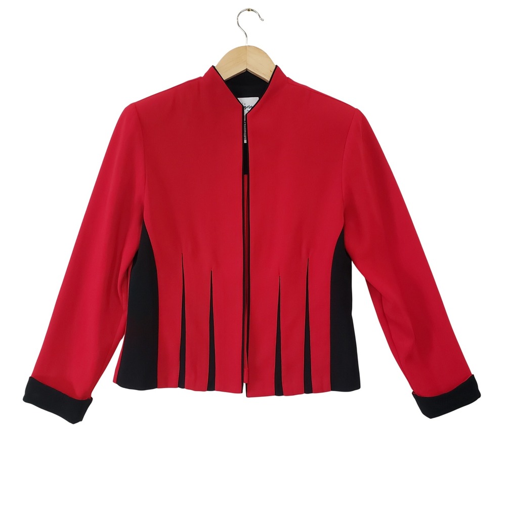 Perceptions Jacket Womens 10P Red Zip Color Block Vintage 90s Professional Bold